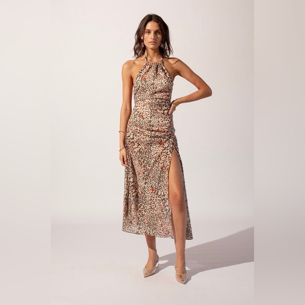 Suboo, Uma Pink Leopard Halter Dress, Size XS